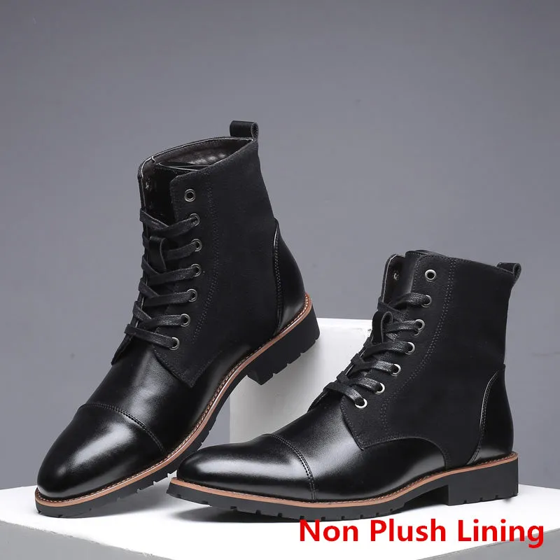Misalwa Winter Men Snow Boots Warm Plush Plus Size 38-48 Men Boots Pointed Toe Winter Casual Leather Shoes Men Chelsea Boots