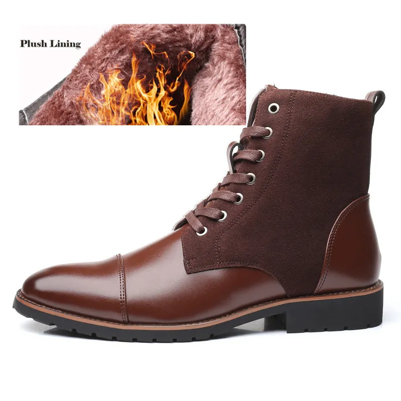 Misalwa Winter Men Snow Boots Warm Plush Plus Size 38-48 Men Boots Pointed Toe Winter Casual Leather Shoes Men Chelsea Boots