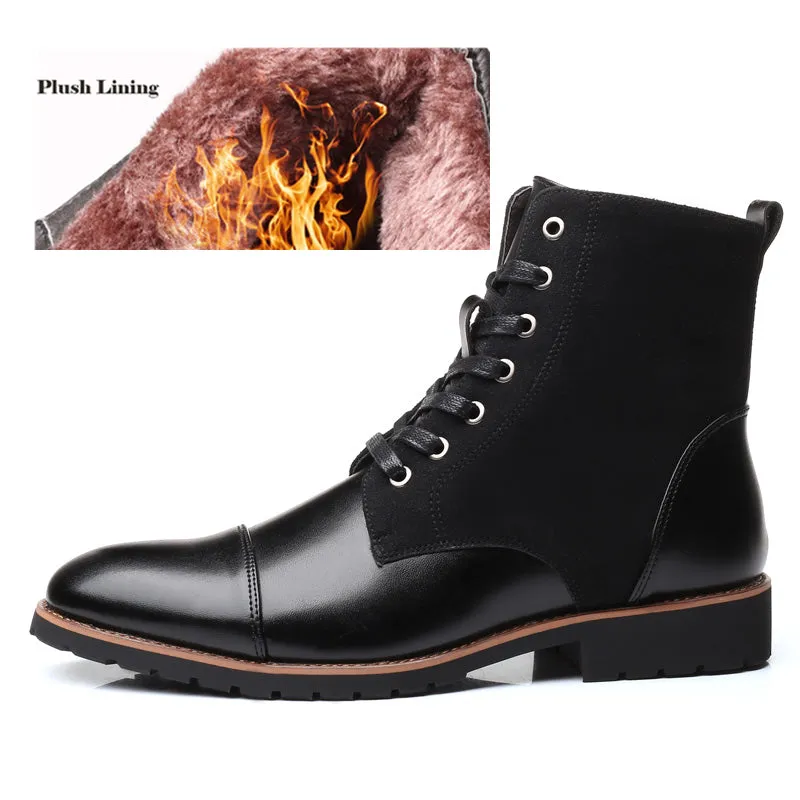 Misalwa Winter Men Snow Boots Warm Plush Plus Size 38-48 Men Boots Pointed Toe Winter Casual Leather Shoes Men Chelsea Boots