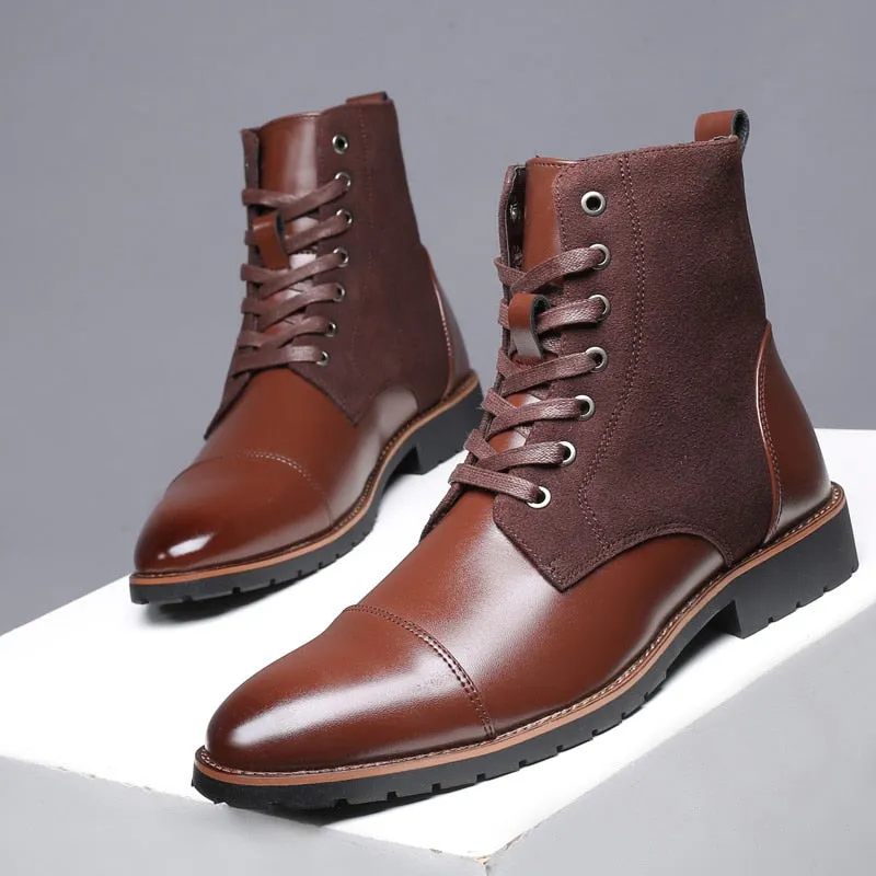 Misalwa Winter Men Snow Boots Warm Plush Plus Size 38-48 Men Boots Pointed Toe Winter Casual Leather Shoes Men Chelsea Boots