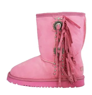 Montana West Kids Fringe Boots - Pink