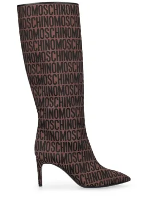 Moschino   75mm Logo jacquard tall boots 