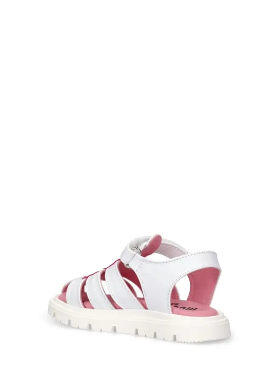Moschino   Logo print leather sandals w/teddy patch 
