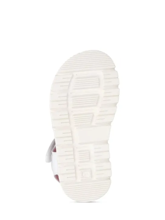 Moschino   Logo print leather sandals w/teddy patch 