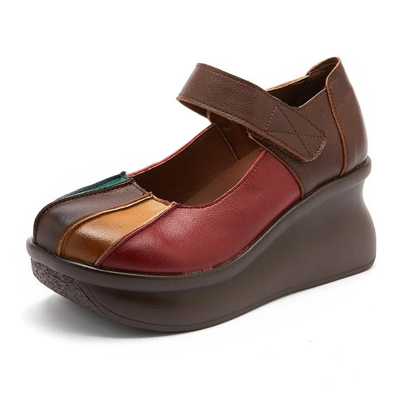 Multi-Tone Genuine Leather Platforms with Velcro Strap