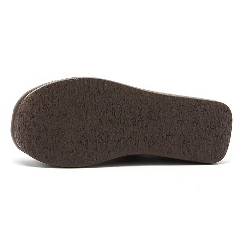 Multi-Tone Genuine Leather Platforms with Velcro Strap