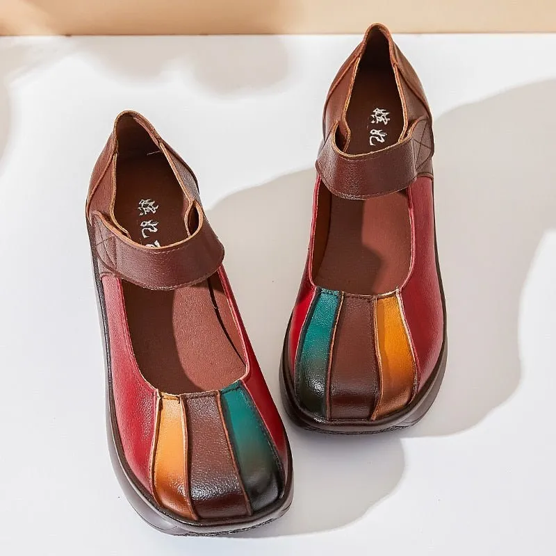 Multi-Tone Genuine Leather Platforms with Velcro Strap