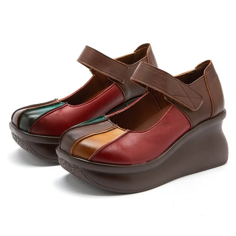 Multi-Tone Genuine Leather Platforms with Velcro Strap