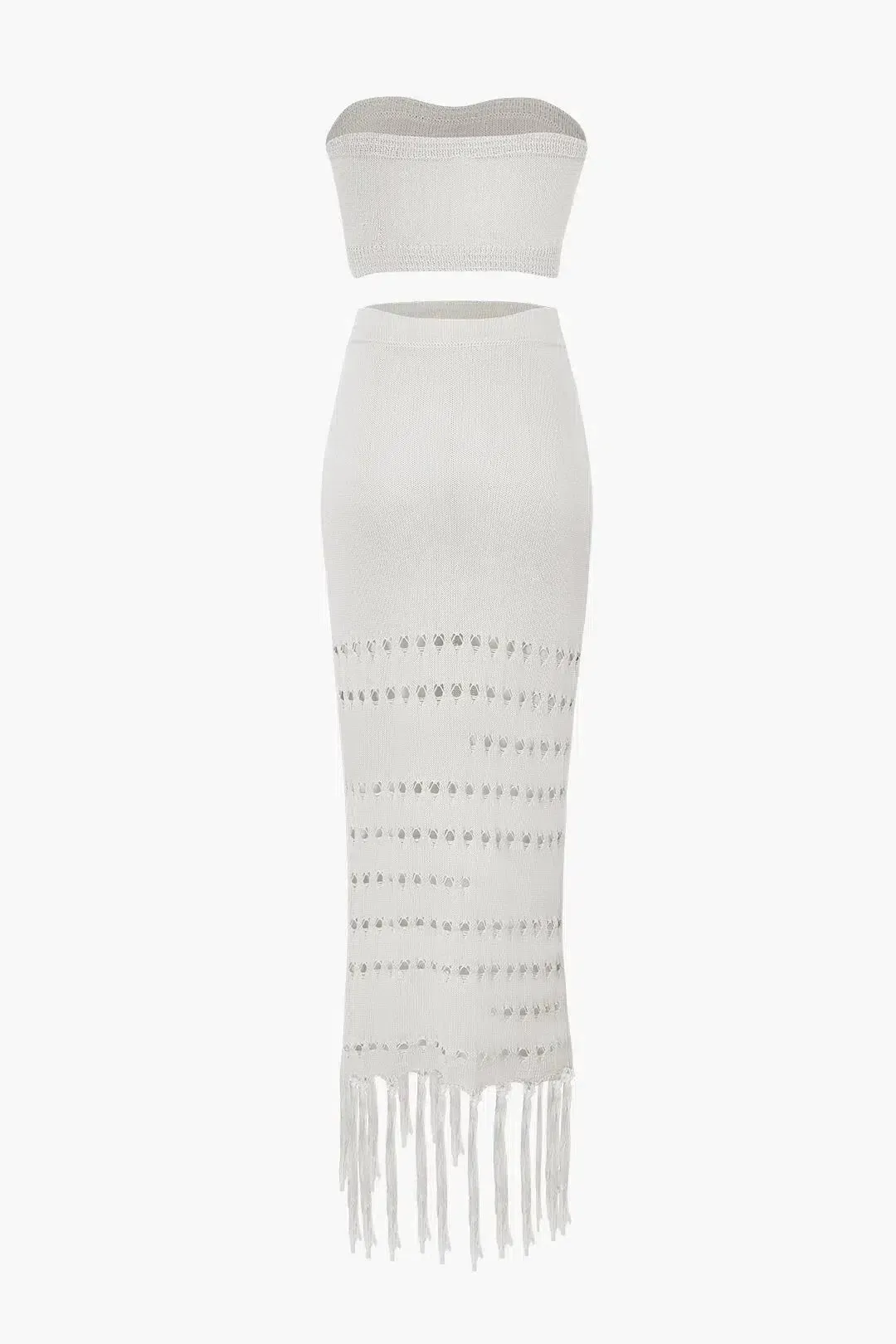 Natalia – Sheer knit – Tube top & tassel skirt set