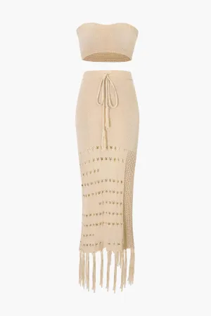Natalia – Sheer knit – Tube top & tassel skirt set