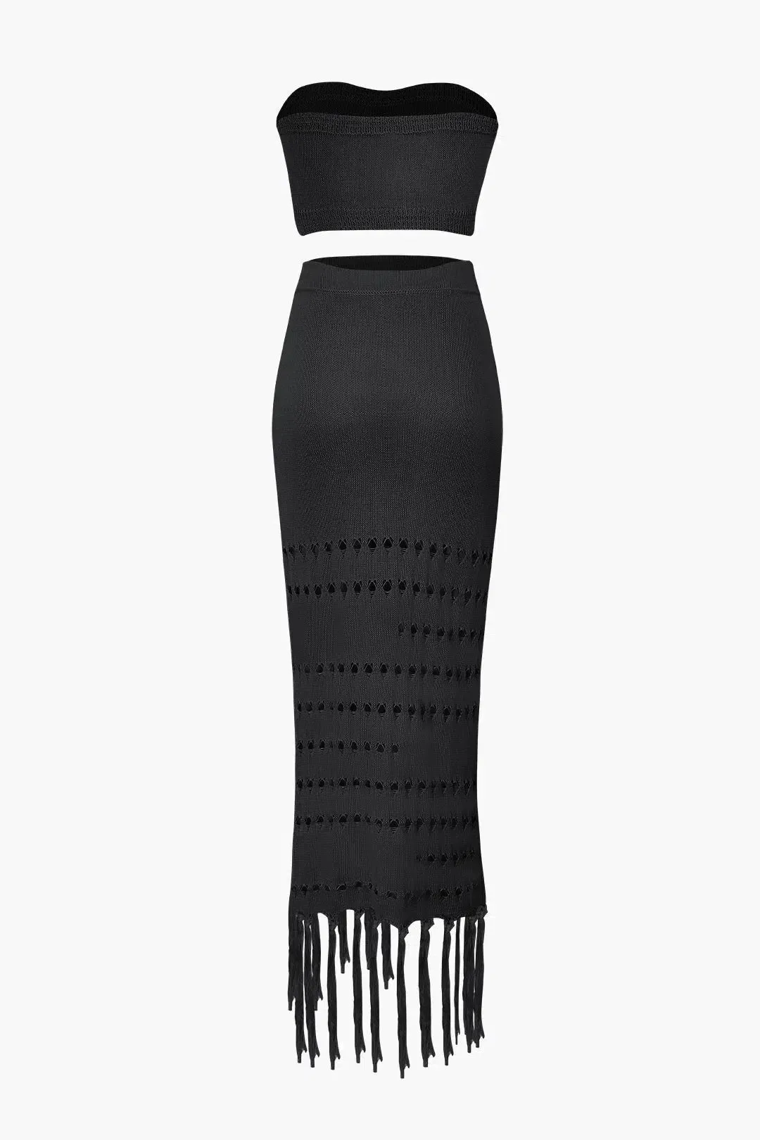 Natalia – Sheer knit – Tube top & tassel skirt set