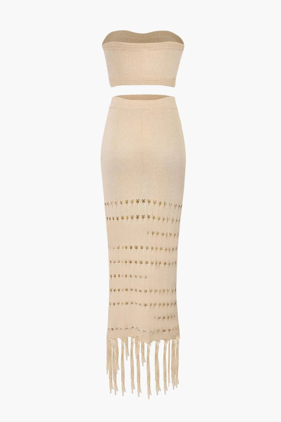 Natalia – Sheer knit – Tube top & tassel skirt set