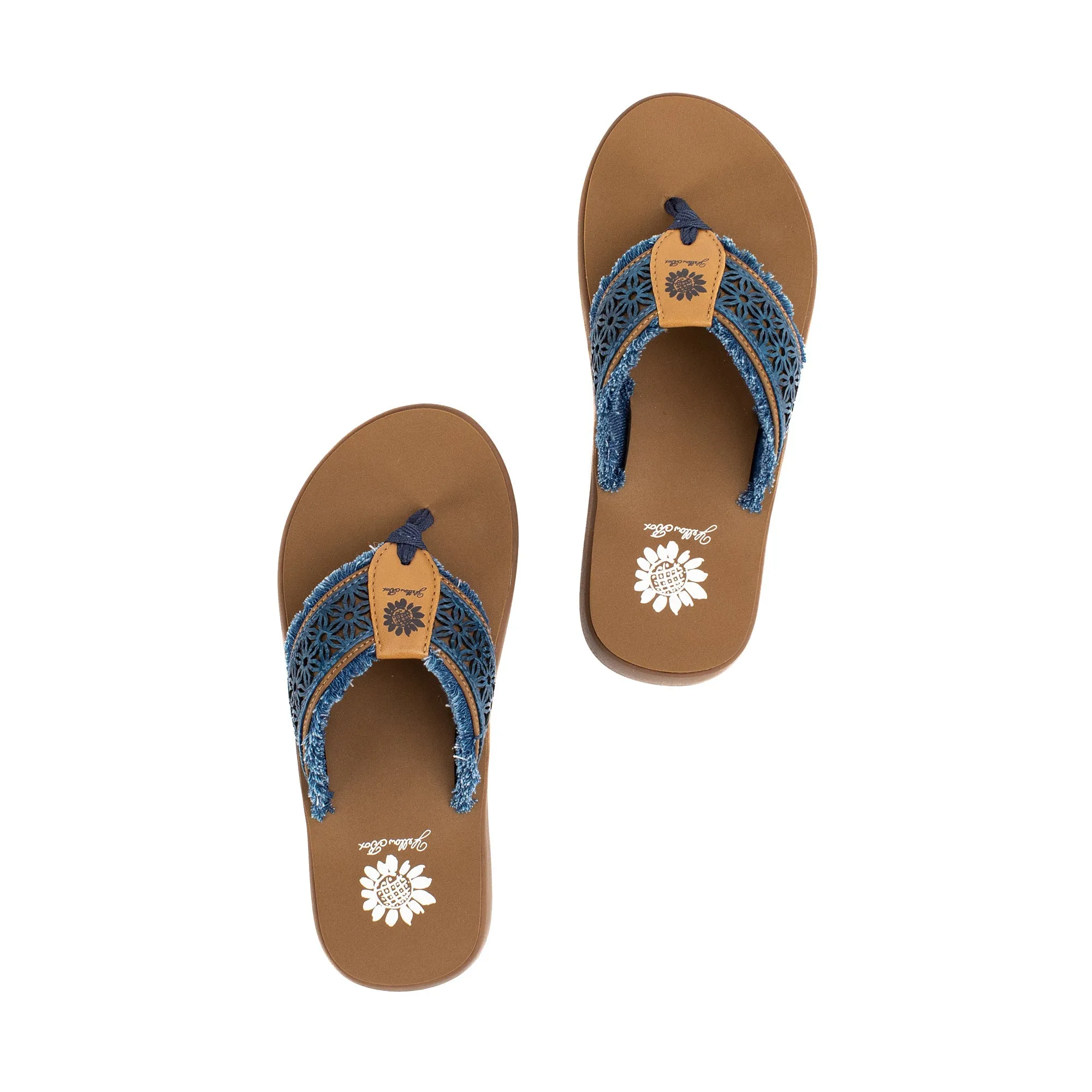 Navy Laser Cut Frayed Sandal | Yellow Box | Griffon