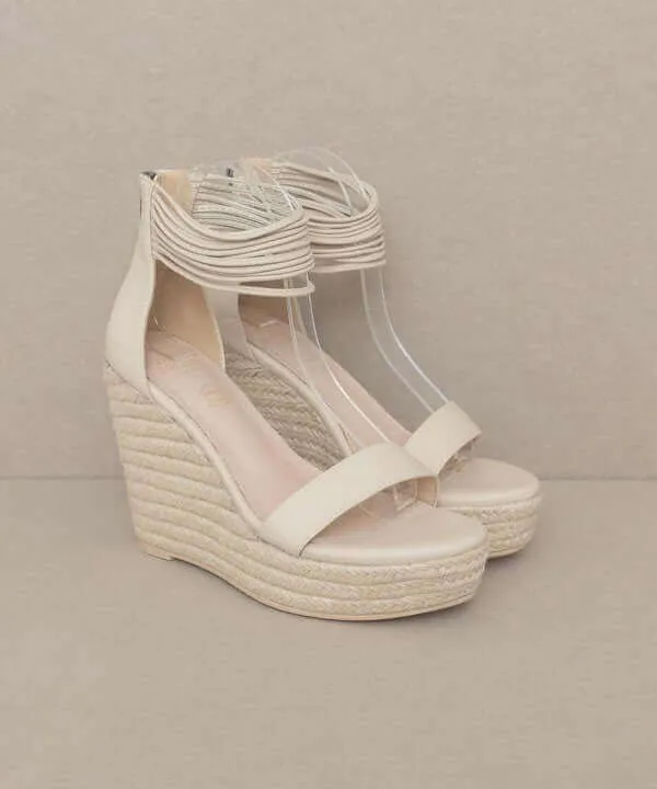 Oasis Society Rosalie - Beige Layered Ankle Wedges Sandals