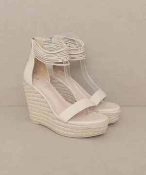 Oasis Society Rosalie - Beige Layered Ankle Wedges Sandals
