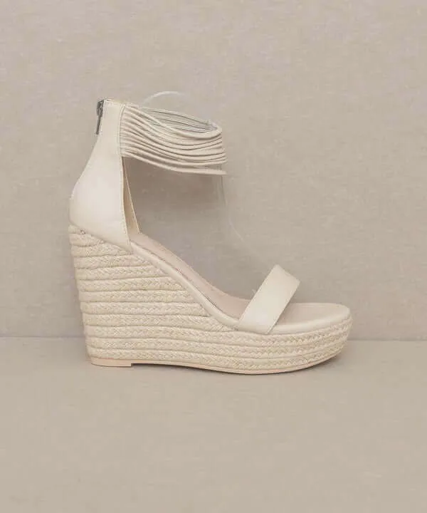 Oasis Society Rosalie - Beige Layered Ankle Wedges Sandals