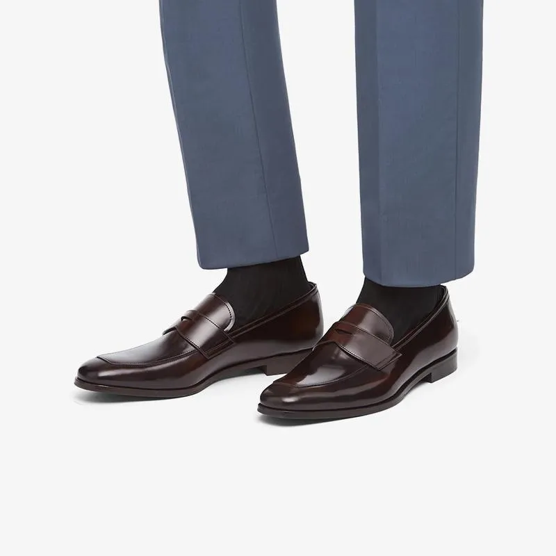 Polished Loafers Men Penny Brown Leather Slip On