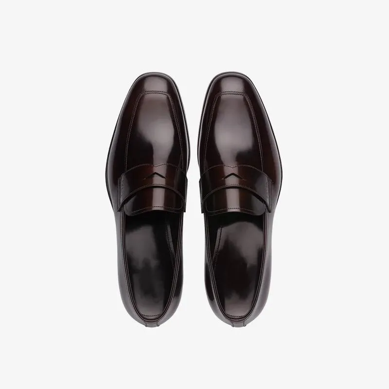 Polished Loafers Men Penny Brown Leather Slip On