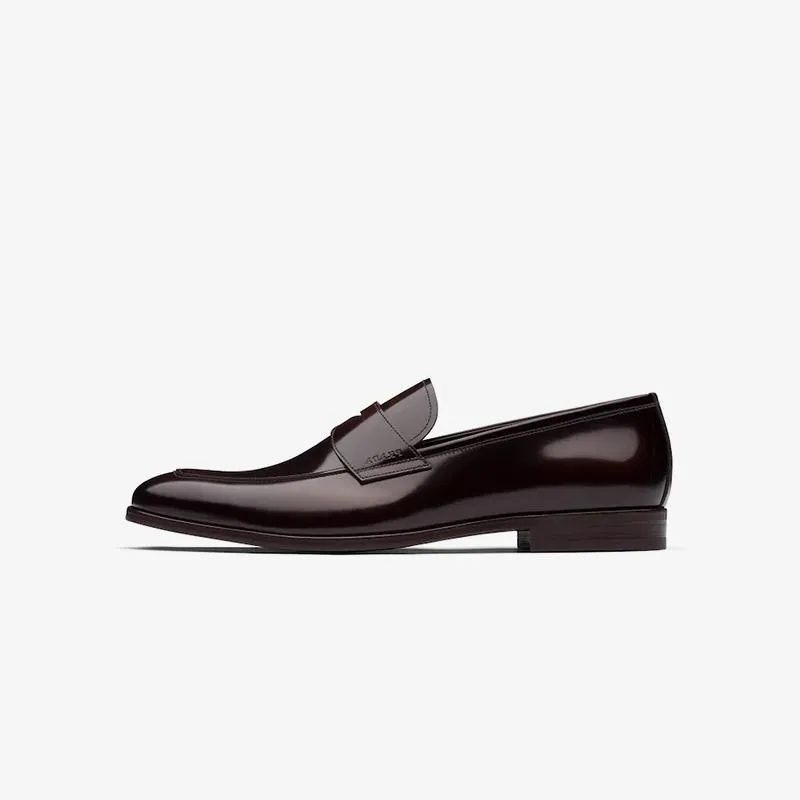 Polished Loafers Men Penny Brown Leather Slip On