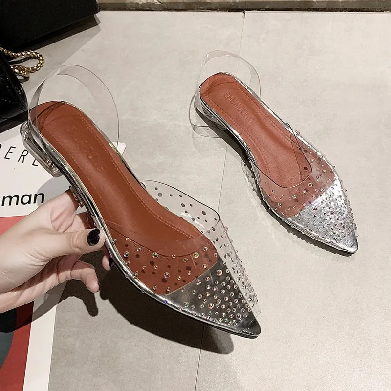 Purpdrank - New PVC Transparent Women Pumps Sandals Crystal Mid Heels Pumps Rhinestone Pointed Toe Women Bridesmaid Wedding Shoes s162