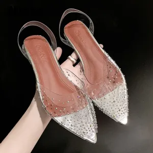Purpdrank - New PVC Transparent Women Pumps Sandals Crystal Mid Heels Pumps Rhinestone Pointed Toe Women Bridesmaid Wedding Shoes s162