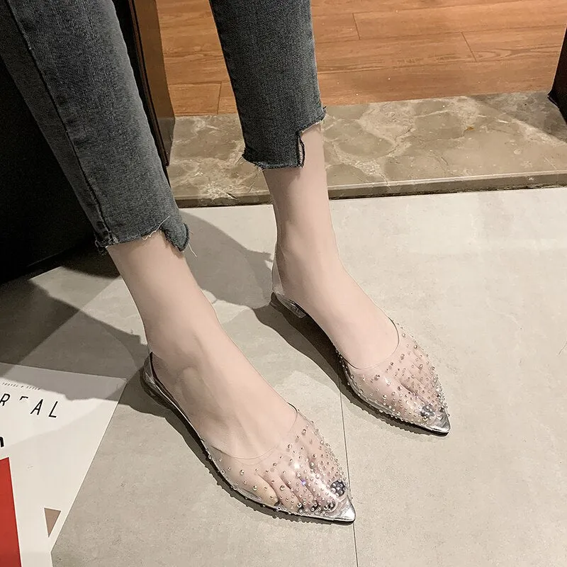 Purpdrank - New PVC Transparent Women Pumps Sandals Crystal Mid Heels Pumps Rhinestone Pointed Toe Women Bridesmaid Wedding Shoes s162