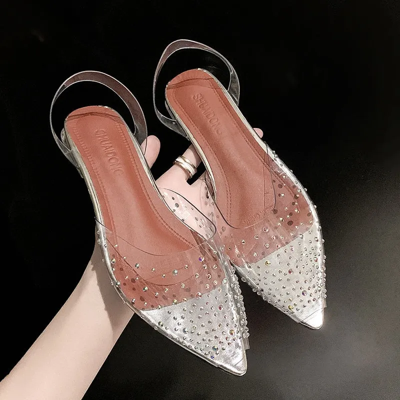Purpdrank - New PVC Transparent Women Pumps Sandals Crystal Mid Heels Pumps Rhinestone Pointed Toe Women Bridesmaid Wedding Shoes s162