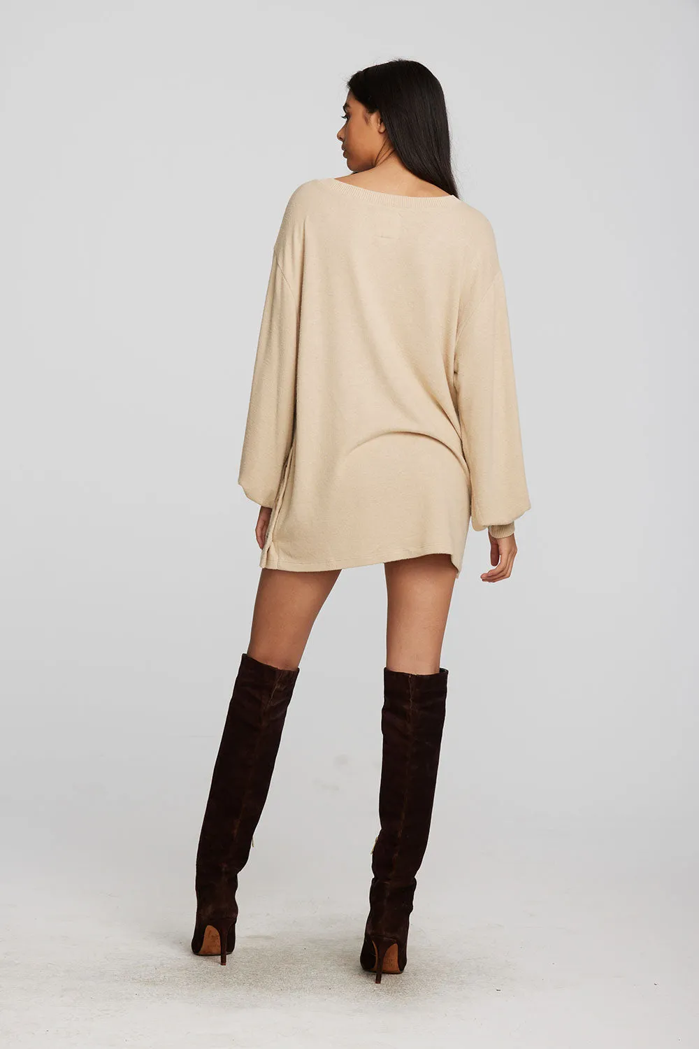 Recycled Bliss Knit V-neck Tunic with Button Side Seam