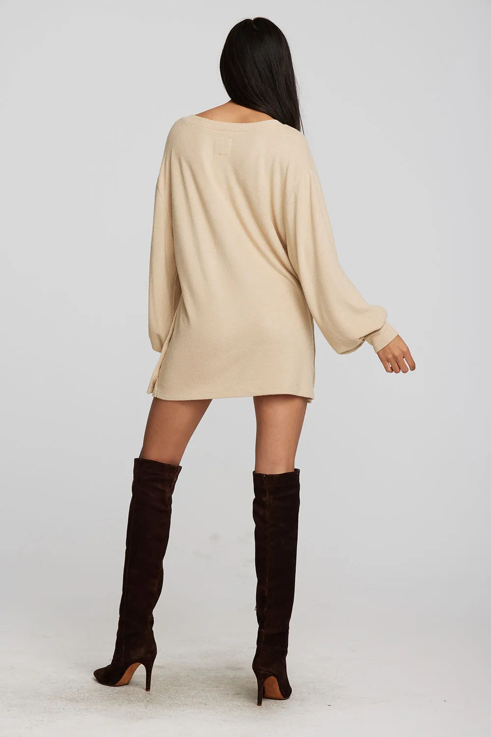 Recycled Bliss Knit V-neck Tunic with Button Side Seam