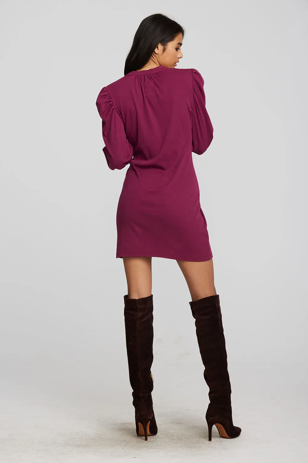 Recycled Vintage Rib Mini Dress with Deep V and Pearl Snaps