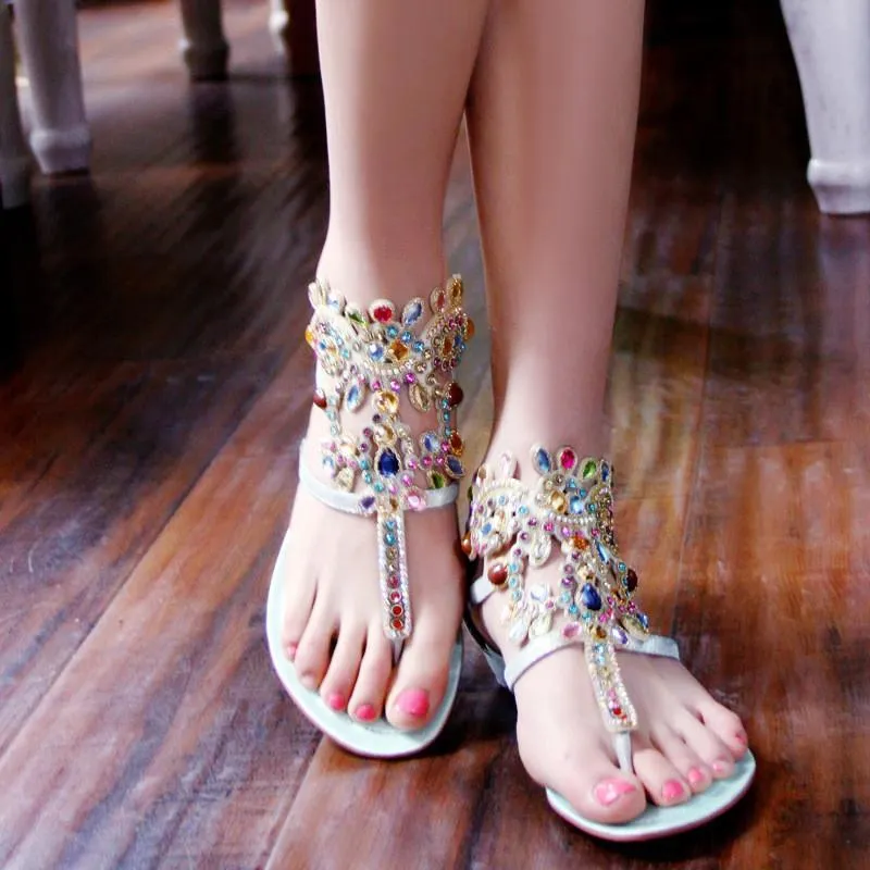Rhinestone Gladiator Leather Sandals