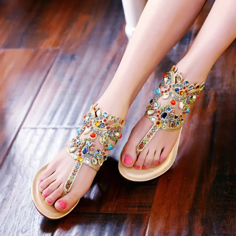 Rhinestone Gladiator Leather Sandals