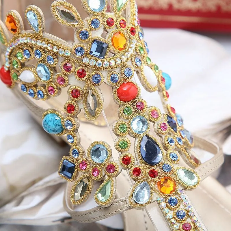 Rhinestone Gladiator Leather Sandals