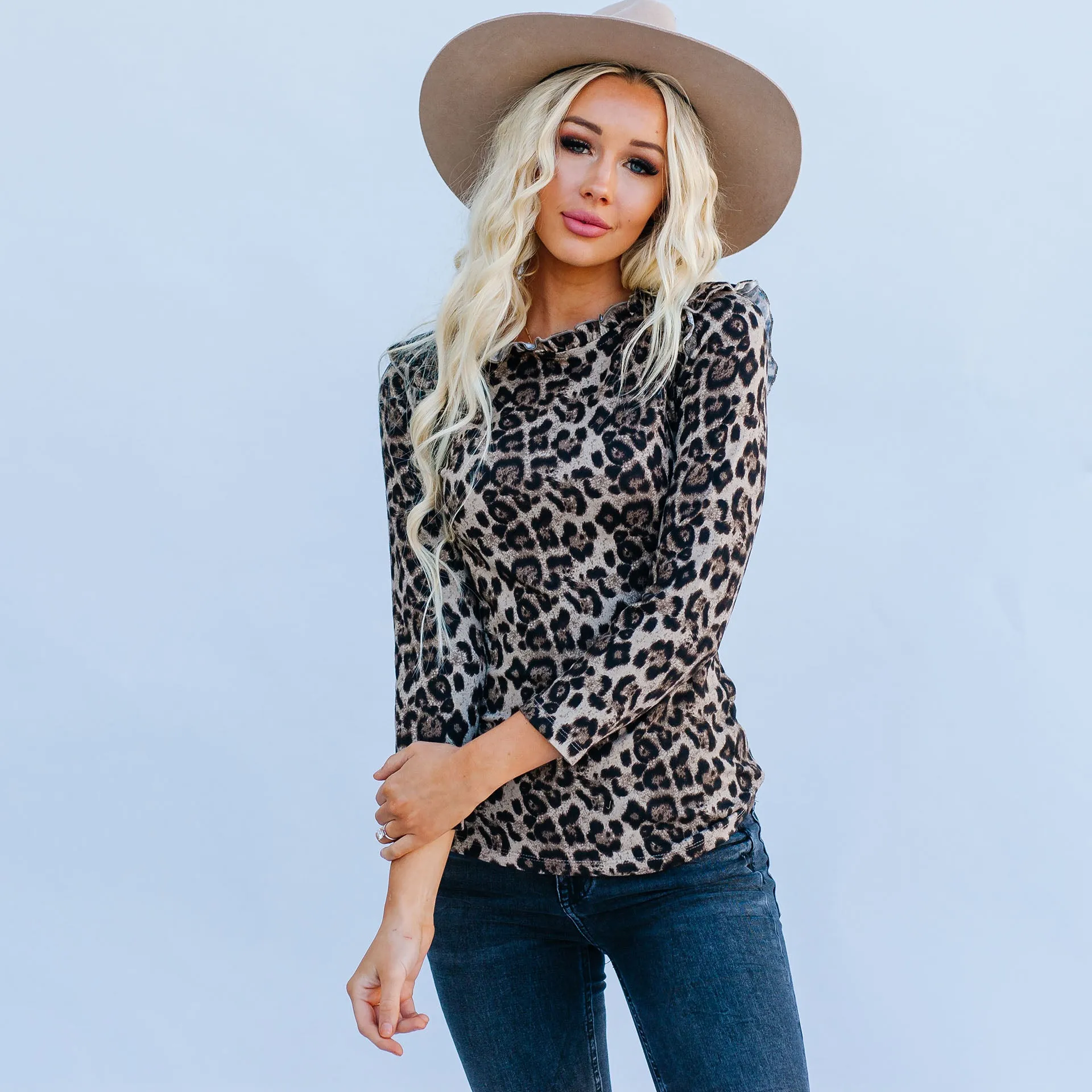 Ribbed Ruffle Mock Neck Top