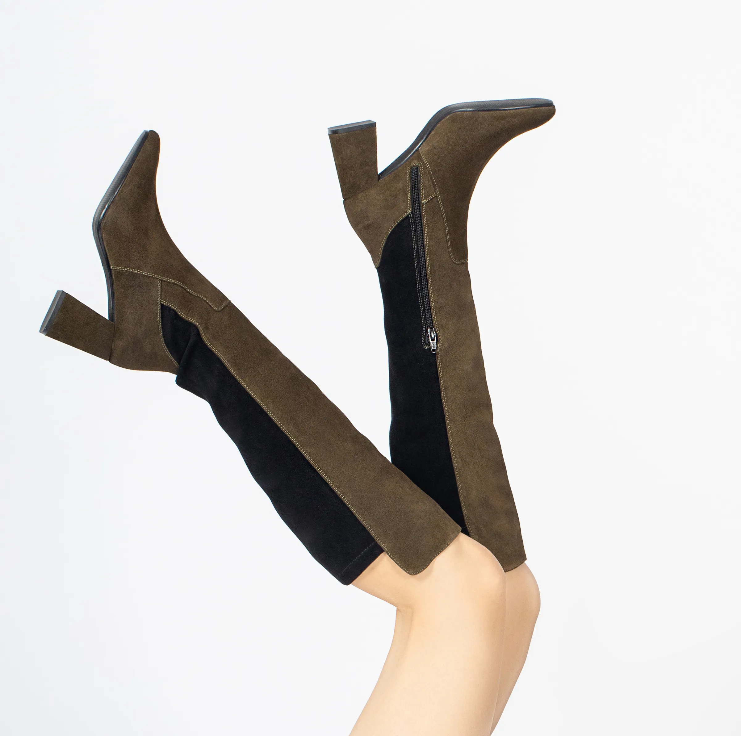Saint Elexis Olive Leather Knee High Boots