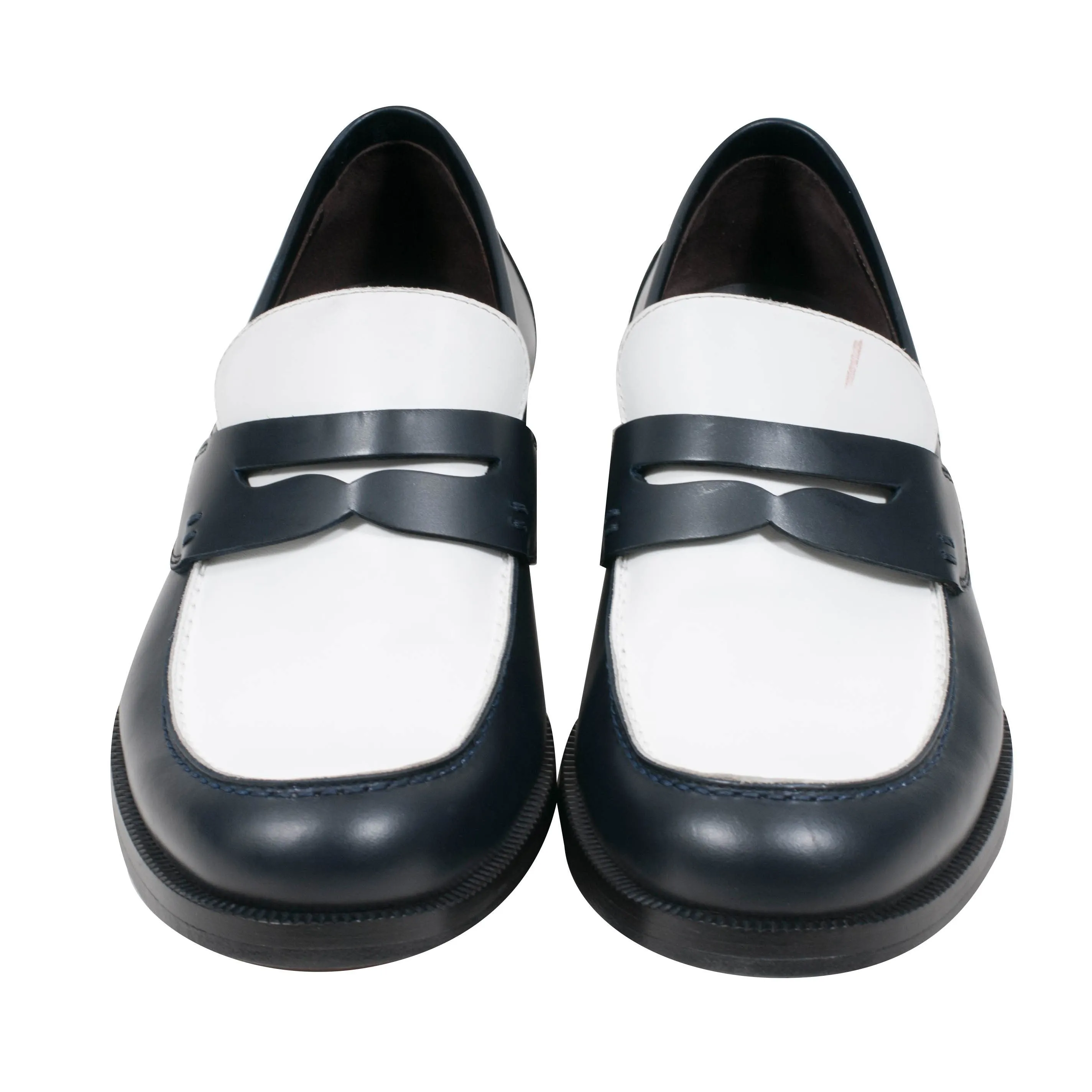 Scarpa Pelle S.Cuoio Dark Navy White Penny Loafers