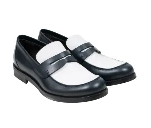 Scarpa Pelle S.Cuoio Dark Navy White Penny Loafers
