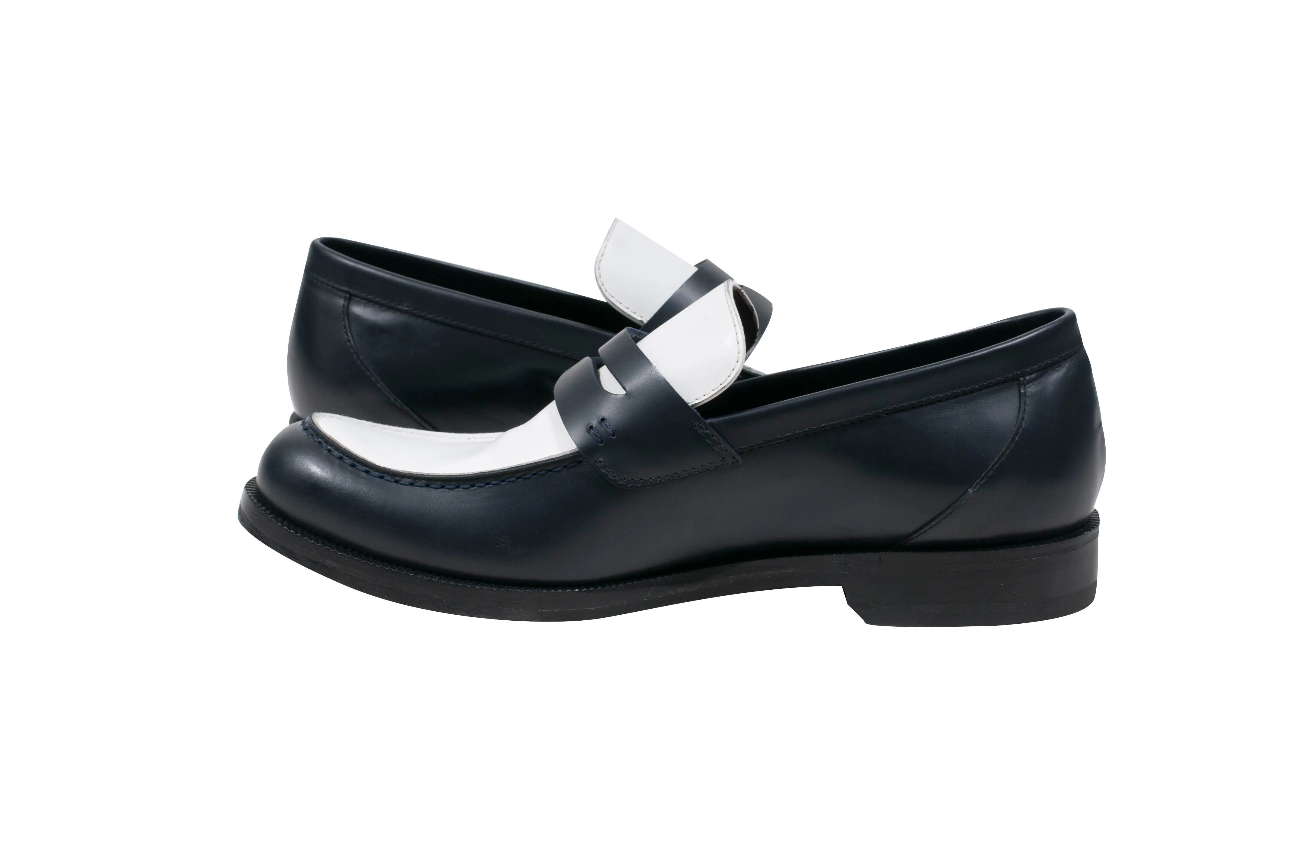 Scarpa Pelle S.Cuoio Dark Navy White Penny Loafers