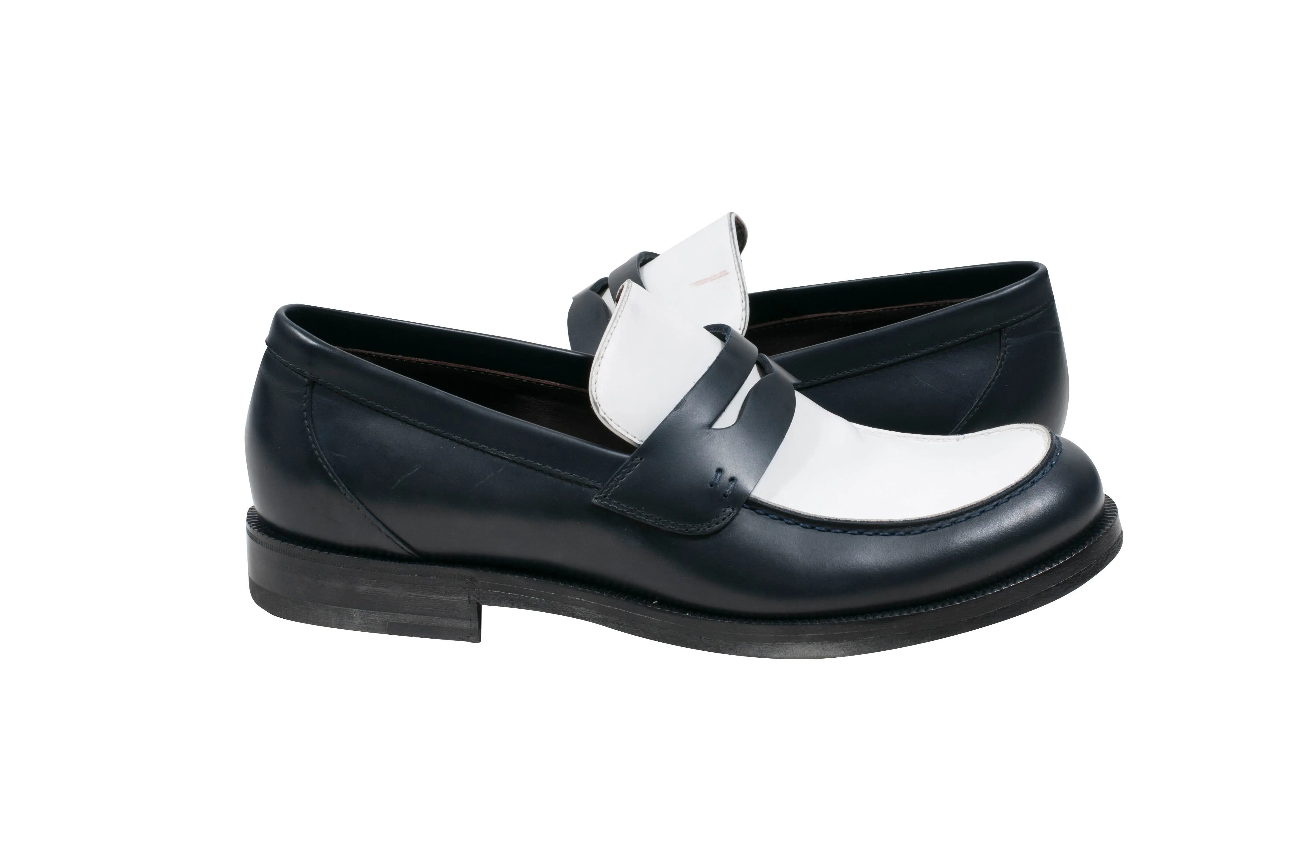 Scarpa Pelle S.Cuoio Dark Navy White Penny Loafers