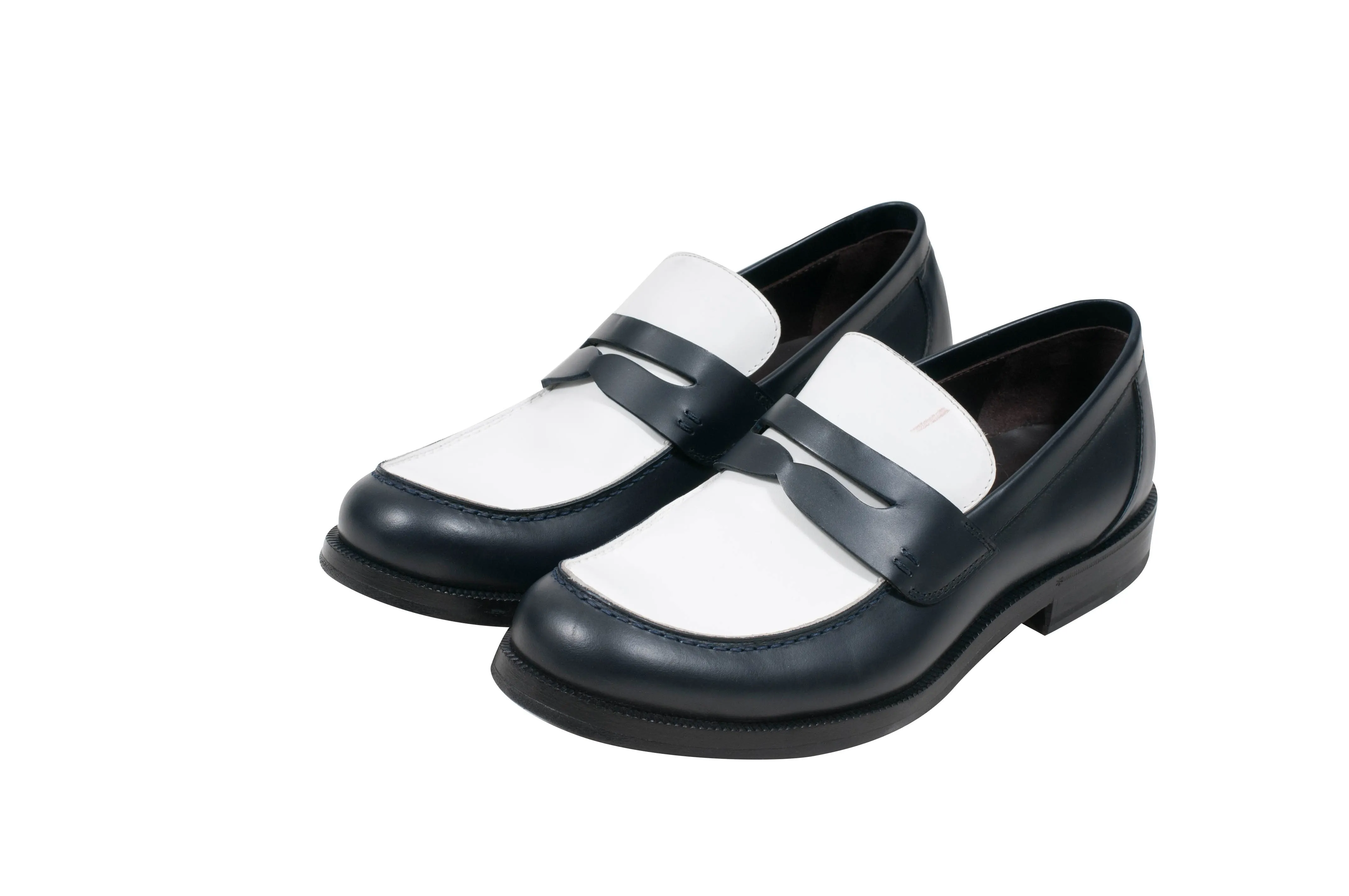 Scarpa Pelle S.Cuoio Dark Navy White Penny Loafers