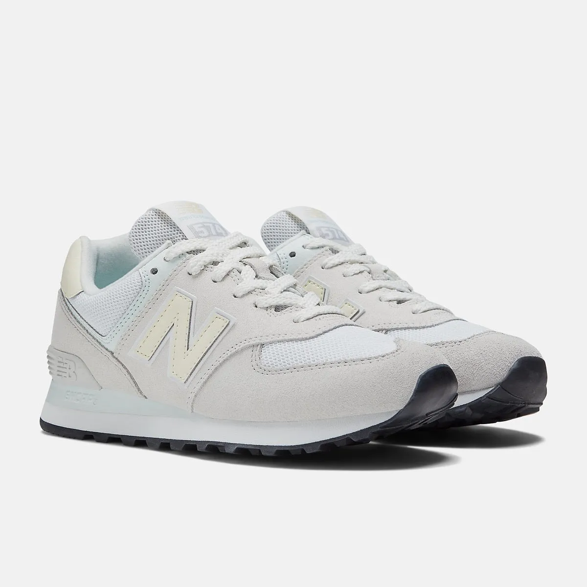 Scarpe Donna NEW BALANCE Sneakers 574 in Pelle colore Nimbus Cloud e Summer Fog