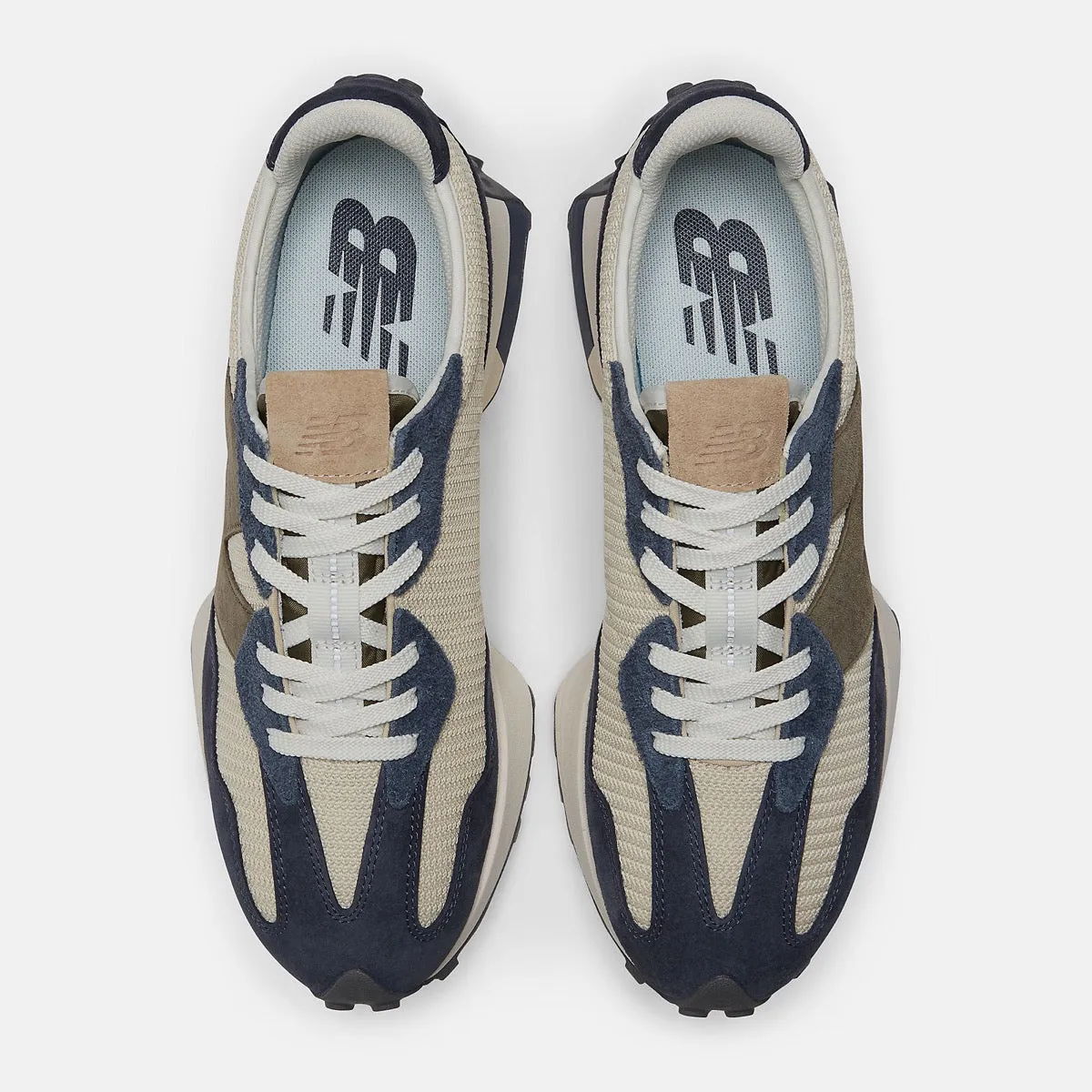 Scarpe Uomo NEW BALANCE Sneakers 327 in Mesh e Suede colore Bone Blue e Brown