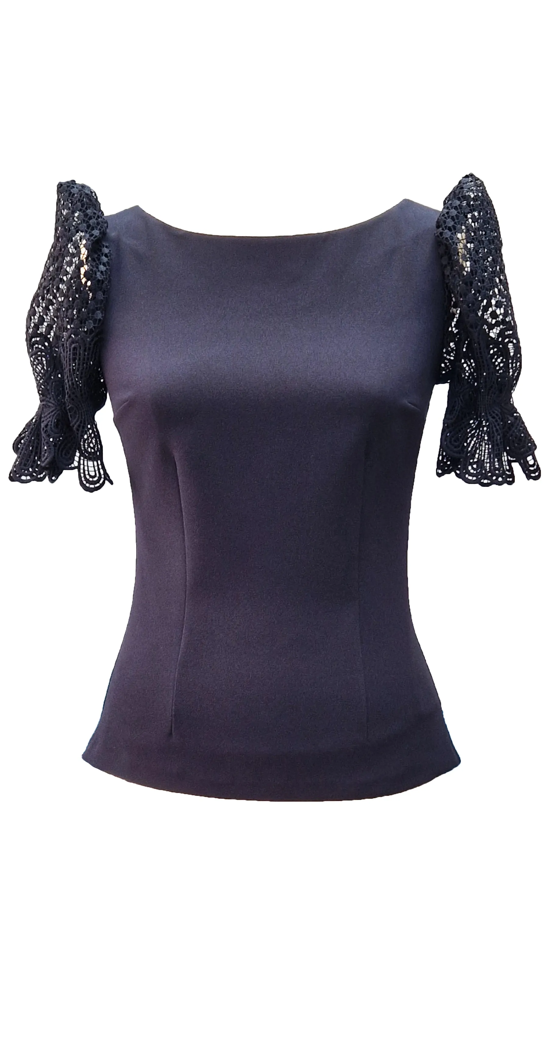Senorita Top Black Crepe and Windsor Lace