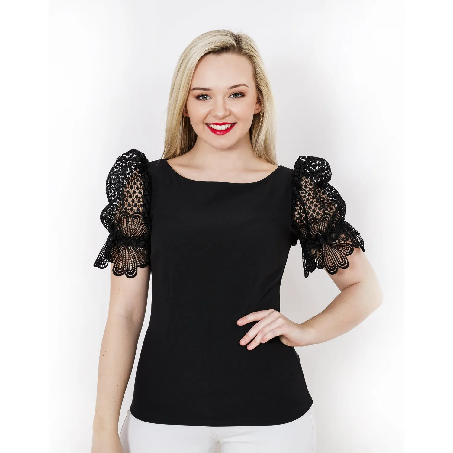 Senorita Top Black Crepe and Windsor Lace