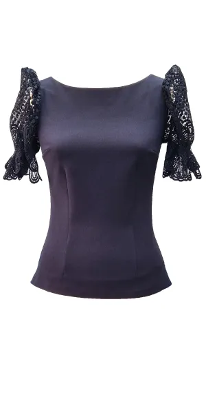 Senorita Top Black Crepe and Windsor Lace