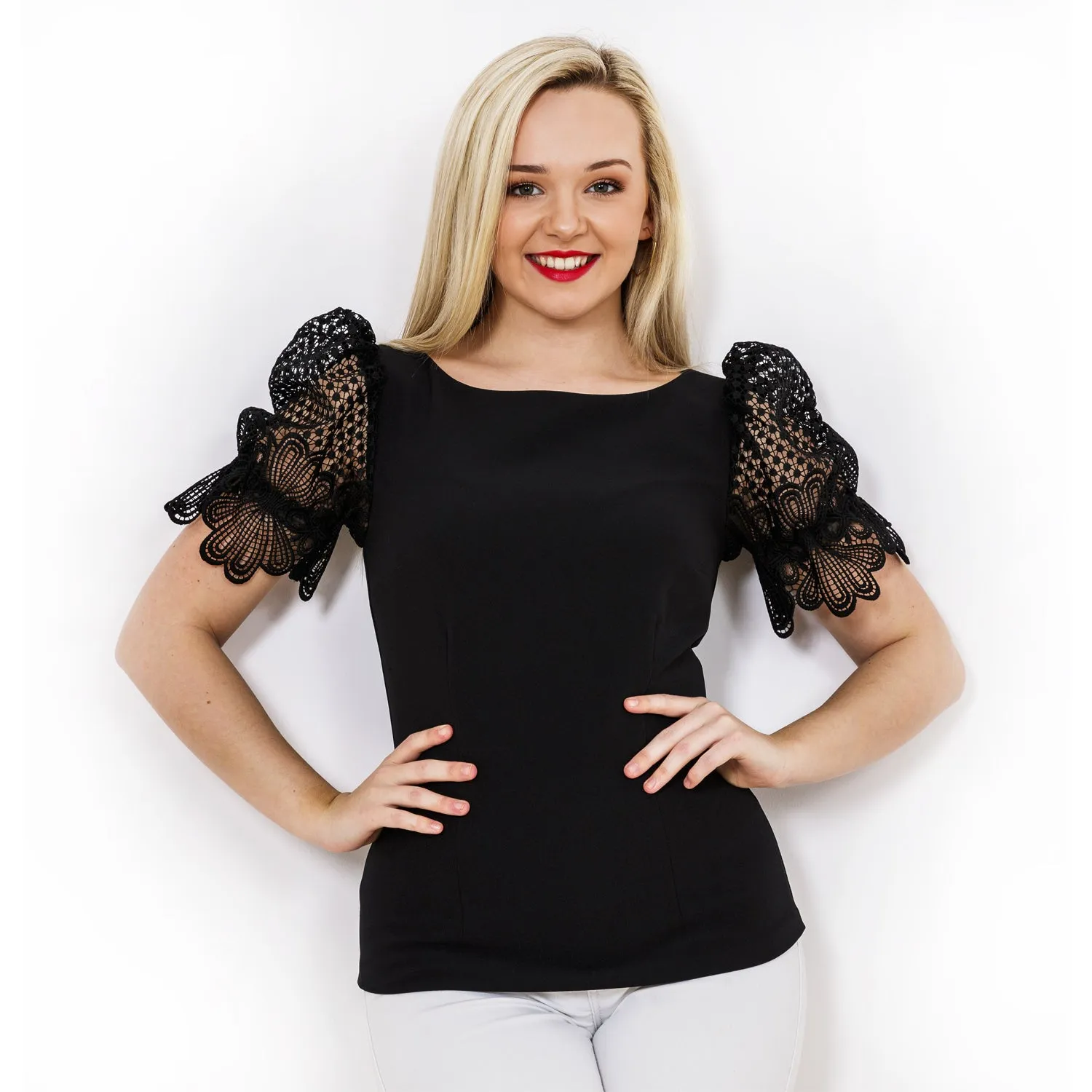 Senorita Top Black Crepe and Windsor Lace