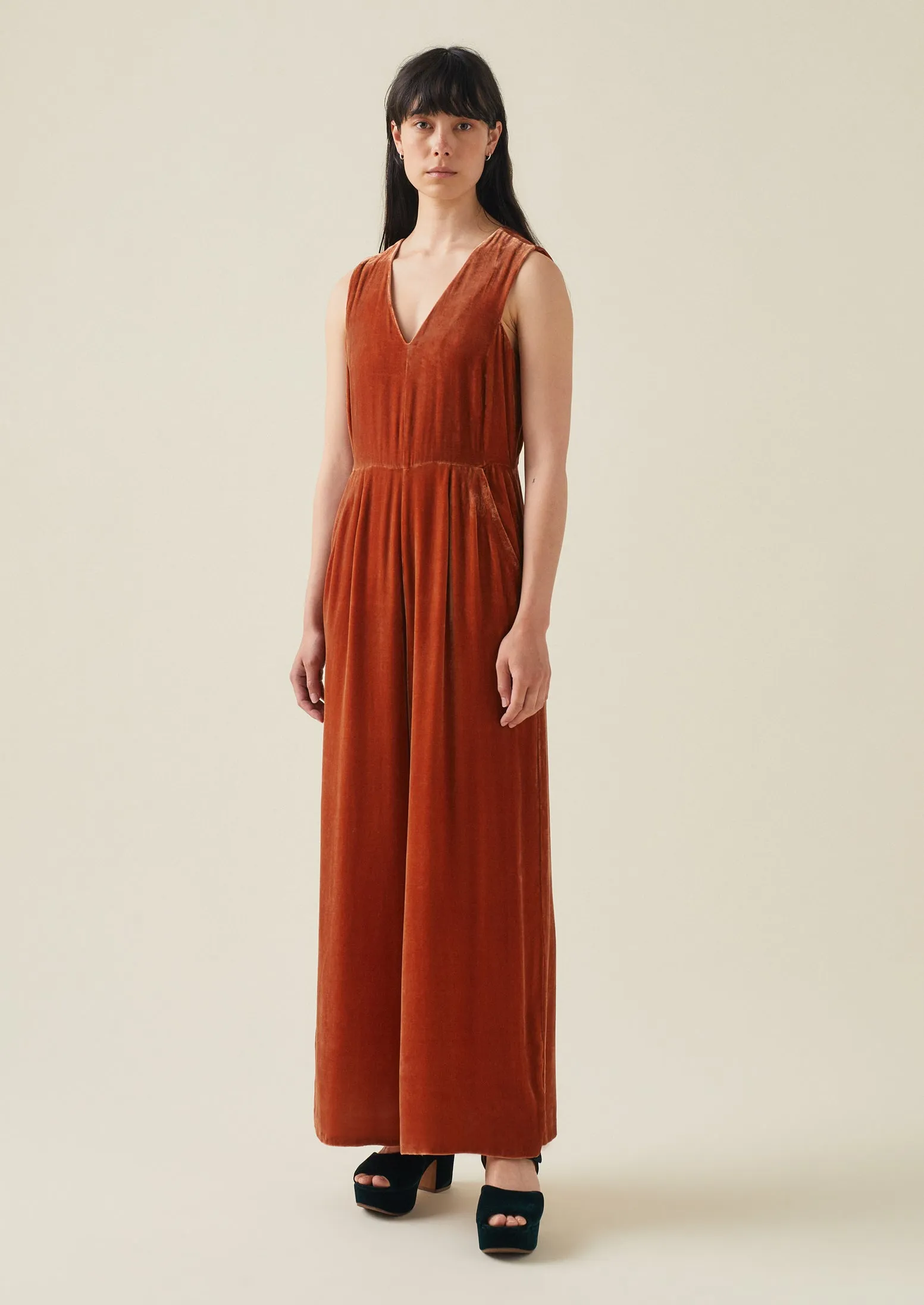 Silk Velvet Wide Leg Jumpsuit | Ballerina