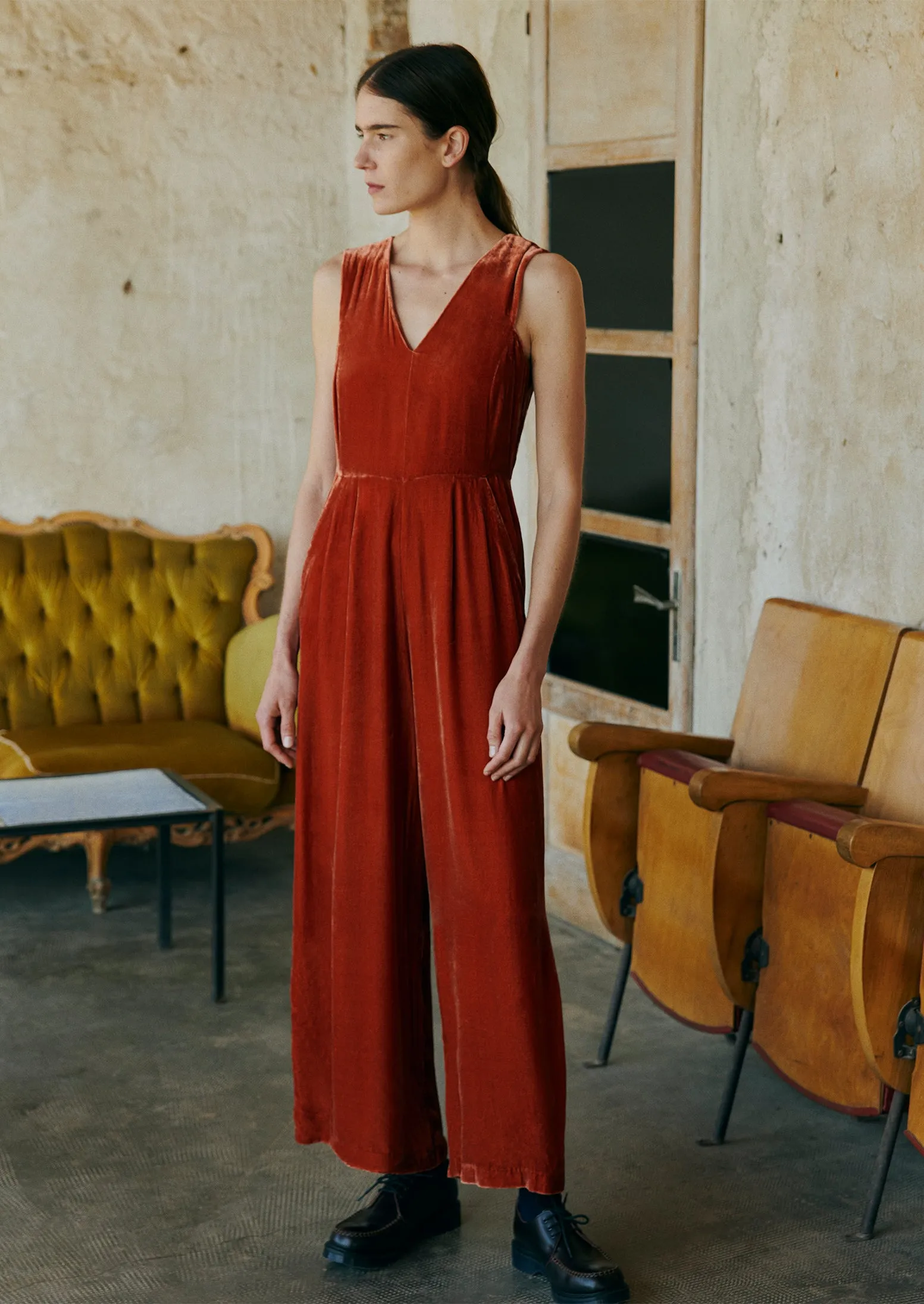 Silk Velvet Wide Leg Jumpsuit | Ballerina