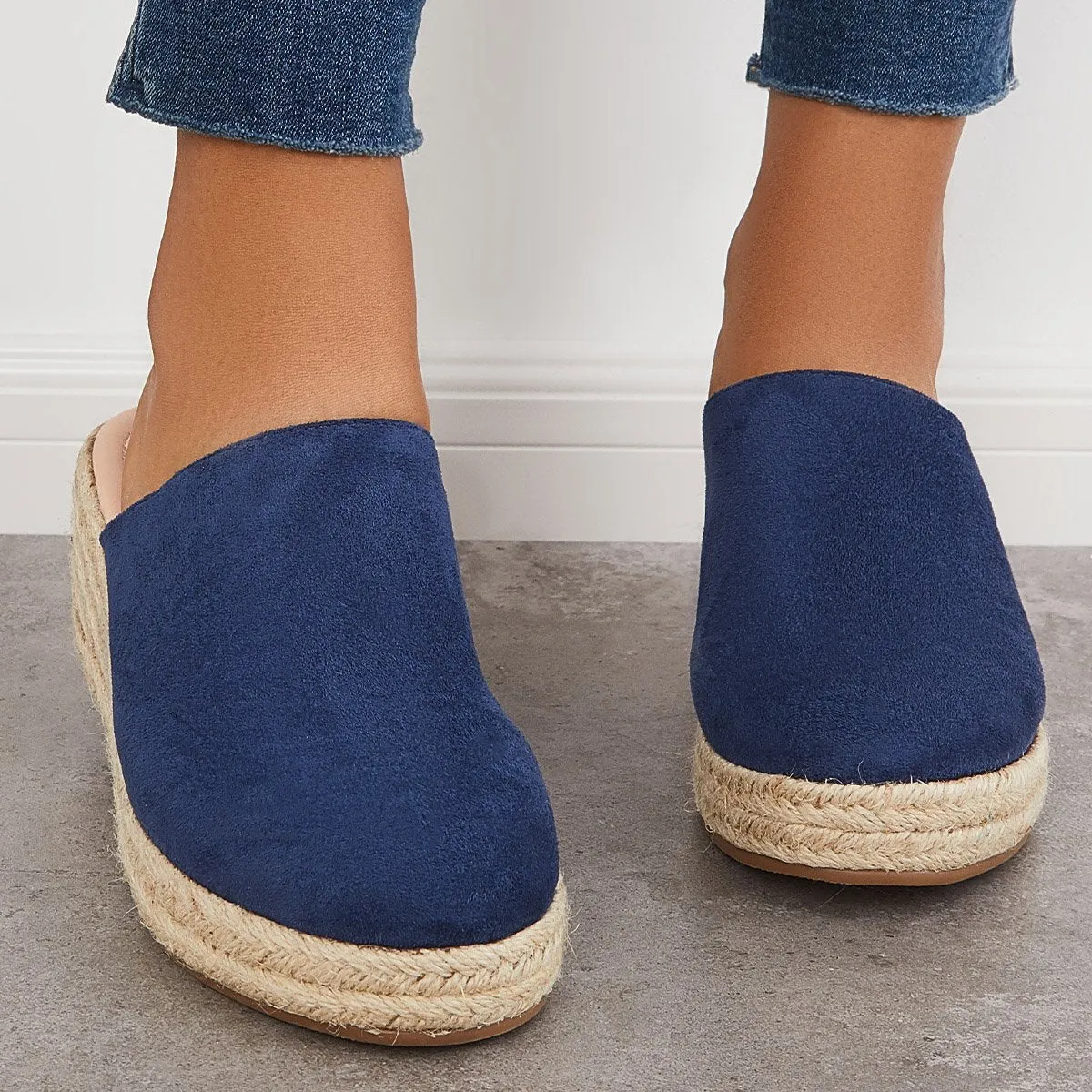 Sohiwoo Ladies Mules Wedges Fashion Suede Closed Toe Sandals Slip On Backless Heeled Shoes for Women Summer Casual Beach Sandalias Mujer