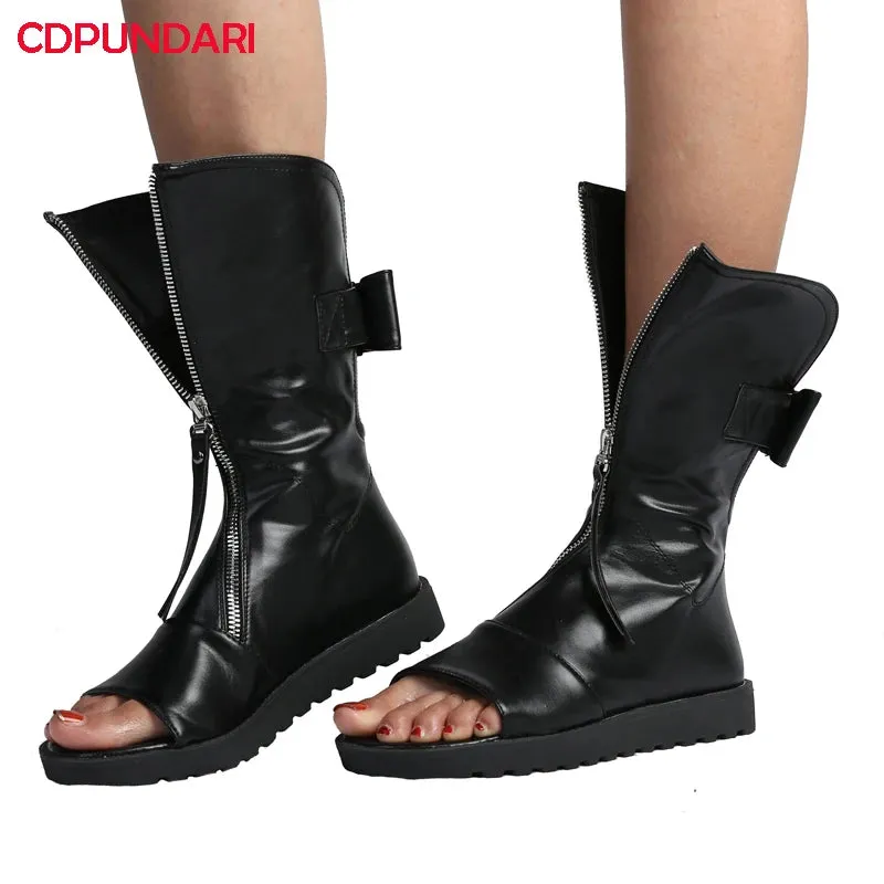 Sohiwoo NEW Black White Peep Toe Flat Platform Gladiator Sandals Women Summer Boots Ladies Casual Shoes Sandales Femmes Sandalias Mujer
